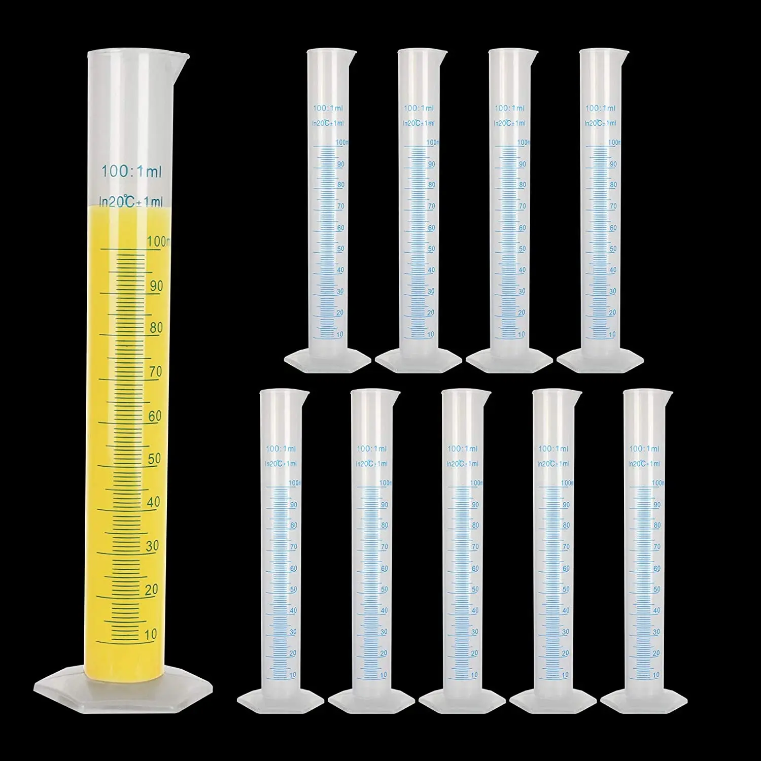25ML/50ML/100ML 플라스틱 졸업 실린더, 2 양면 측정 라인, 투명 육각 기본 실험실 홈