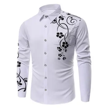 

Plus Size Fashion Men Flower Print Button Turn Down Collar Long Sleeve Shirt Top