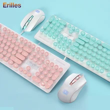 Wired Keyboard Mouse Combos Set 2400DPI Mouse Vintage PUNK Wired Mouse with Keyboards Ergonomic Gaming for Laptop PC Office