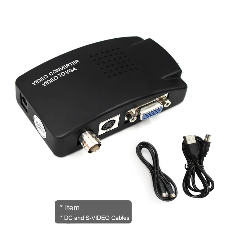 BNC к VGA конвертер композитный SVIDEO к VGA видео конвертер VGA выход адаптер цифровой коммутатор коробка для ПК MACTV камера DVD DVR - Цвет: dc and svideo