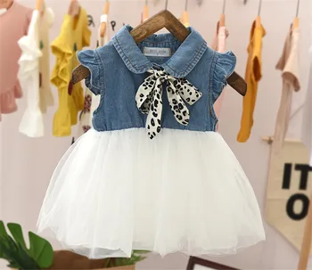 

Toddler Girls Dress Fashion Korean Denim Sleeveless Mesh Patchwork Dress For Girl Kids Clothing 2020 Summer Baby Girl Dress New