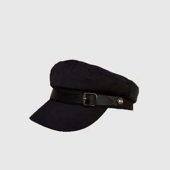 

Hat female spring and summer belt buckle octagonal hat retro beret British navy hat outdoor sun hat