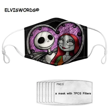 

ELVISWORDS the Nightmare Before Christmas Kids Girls Boys Face Mask Reusable Elastic Unisex 7pcs Filters PM2.5 Masks mascarilla