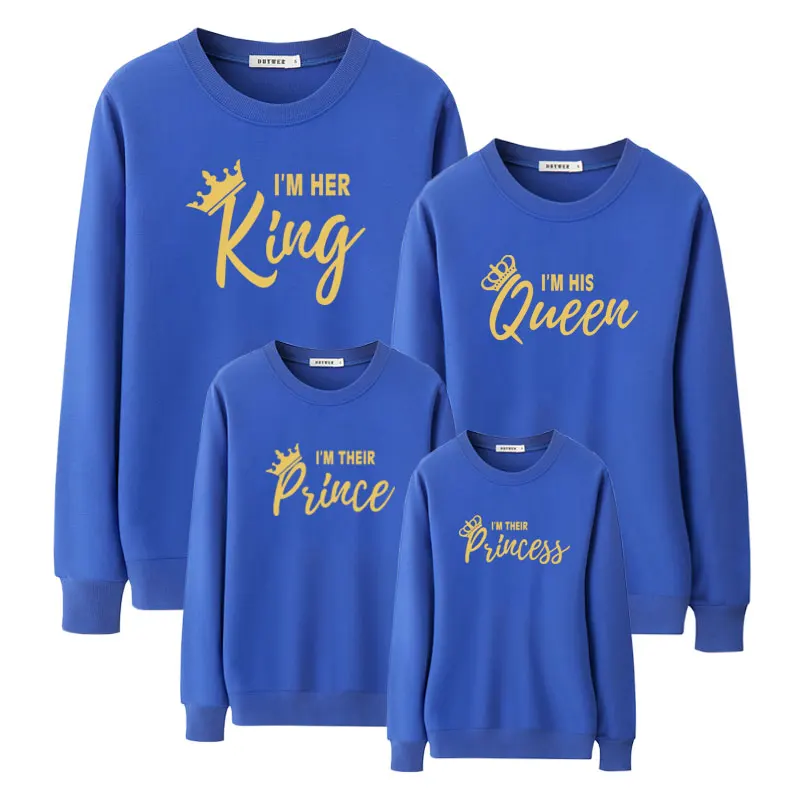 Одежда для родителей и детей; одинаковые комплекты для семьи; свитер для мамы и дочки, папы и сына; Футболка с принтом «King queen»