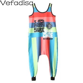 

Vefadisa Letter Print Women Jumpsuit 2020 Spring Sleeveless Striped Jumpsuit Casual Full Length Women Rompers Loose QYF2238
