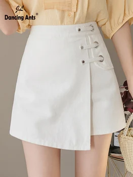 

Women Shorts Wide-leg Loose A-line High Waist Jeans Skirt Shorts Korean Office Lady Asymmetrical Denim Skirts Shorts 2020 Spring