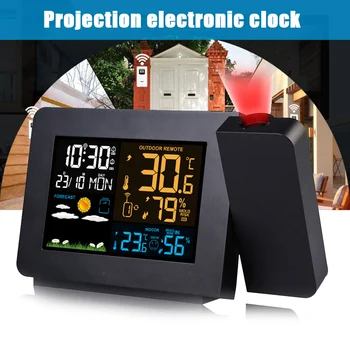 

Multifunctional Projection Digital Clock Color Screen Indoor/Outdoor Thermometer Hygrometer Weather Station Forecast H7J