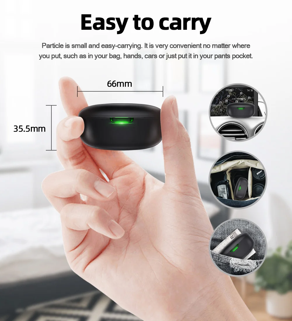 Bluedio Particle Bluetooth Headphones TWS Wireless Earbuds Waterproof Sports In-ear Headphones with Charging Case Support In-ear Detection - Black