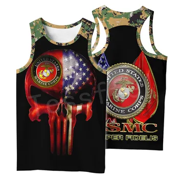 

Tessffel America Marine Camo Skull Soldier Army NewFashion Casual 3DPrint Unisex Summer Funny Tank-Top Vest Men/Women V-3