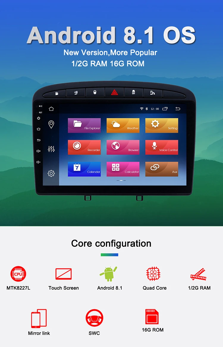 Top AUTOTOP 2 din 9" Android 8.1 Autoradio for Peugeot 308 408 308SW 2007-2014 with 2.5D HD Touch Screen Wifi Mirrorlink BT 0