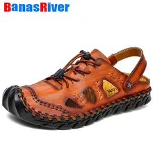 Повседневные мужские мягкие сандалии; удобная летняя кожаная обувь в римском стиле ручной работы; Летняя Пляжная прогулочная обувь; Hombre; большие размеры 38-48