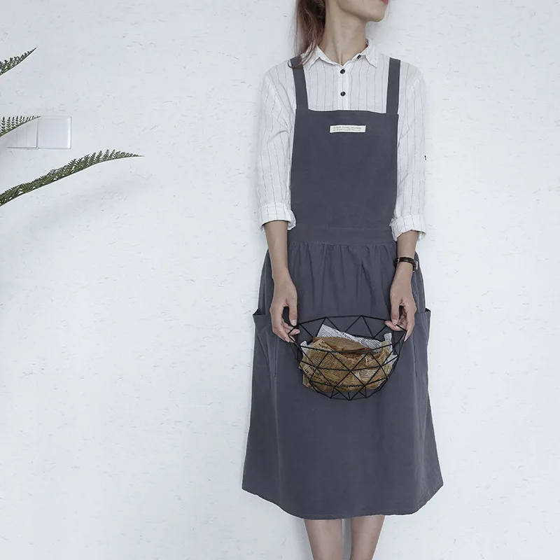 Nordic Cotton Women Pleated Skirt Aprons Kitchen Restaurant Cooking Aprons With Pocket Work Apron Waiter Kitchen Cook Tool U1888