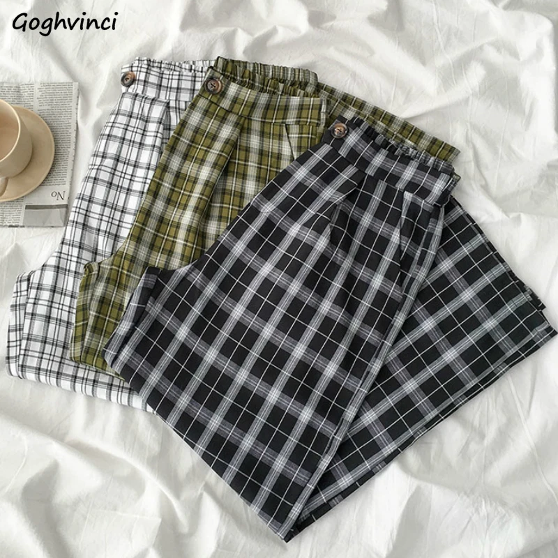 Casual Pants Women Plaid Simple Button Korean Style Office Lady Loose All-match Streetwear High Quality Chic Fashion Retro New Casual Pants Women Plaid Simple Button Korean Style Office Lady Loose All-match Streetwear High Quality Chic Fashion Retro New