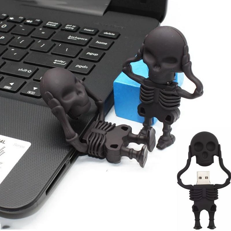 Usb флеш-накопитель 128 ГБ, флеш-накопитель 32 ГБ, черный скелет черепа, флешка 16 ГБ 8 ГБ, флеш-карта памяти, 64 ГБ, подарок на Рождество, Хэллоуин