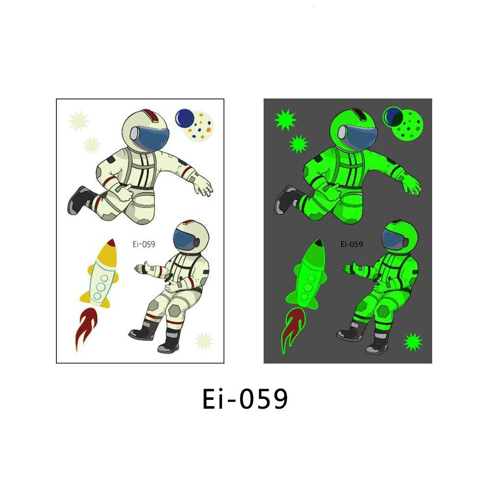 Ei-059 Glaryyears, 1 лист, детская Временная тату-наклейка, светящаяся, поддельная, космическая серия, вспышка, водонепроницаемая, модная, маленькая, боди-арт для детей - Цвет: Ei-059