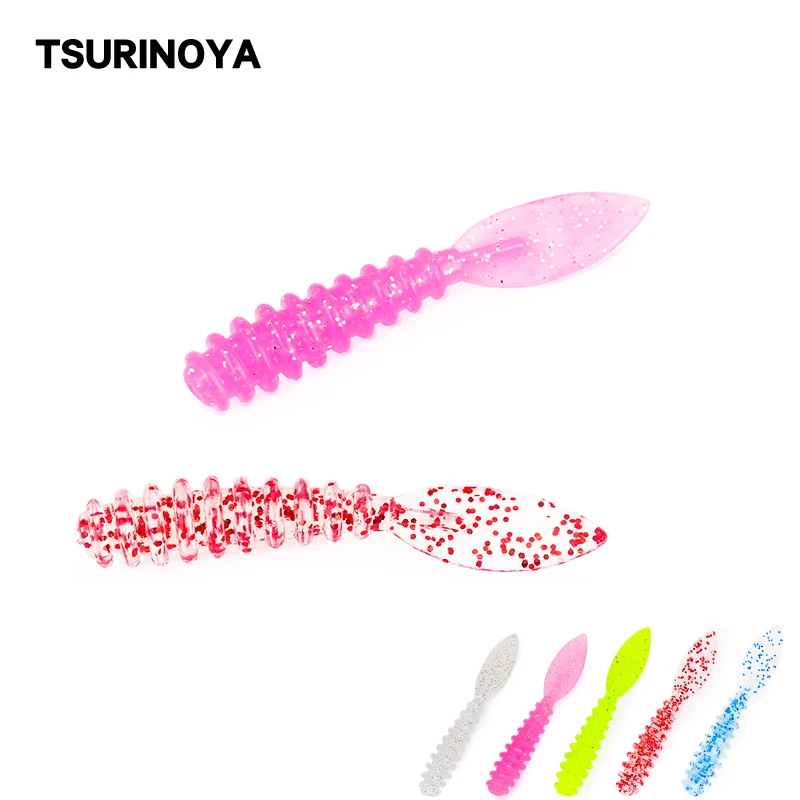 

TSURINOYA 36mm 0.4g AJING Fishing Lure Soft Worm Luminous/UV Swimbaits Single Tail Soft Bait Rock Fish Worm Lure