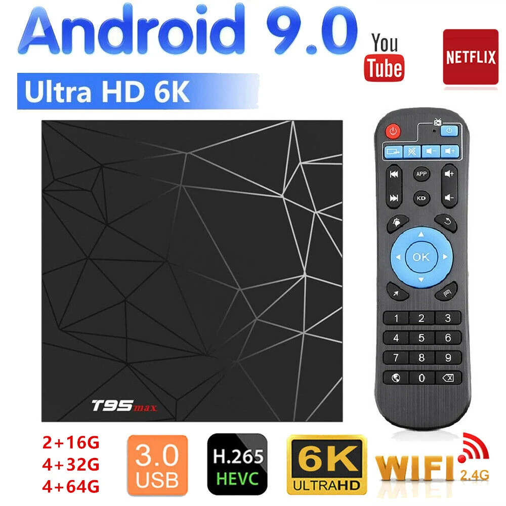 

T95 MAX 16GB 32GB 64GB ROM 6K Smart TV BOX Android 9.0 Allwinner H6 QuadCore 2.4G Wifi Media Player Youtube T95MAX Set Top Box