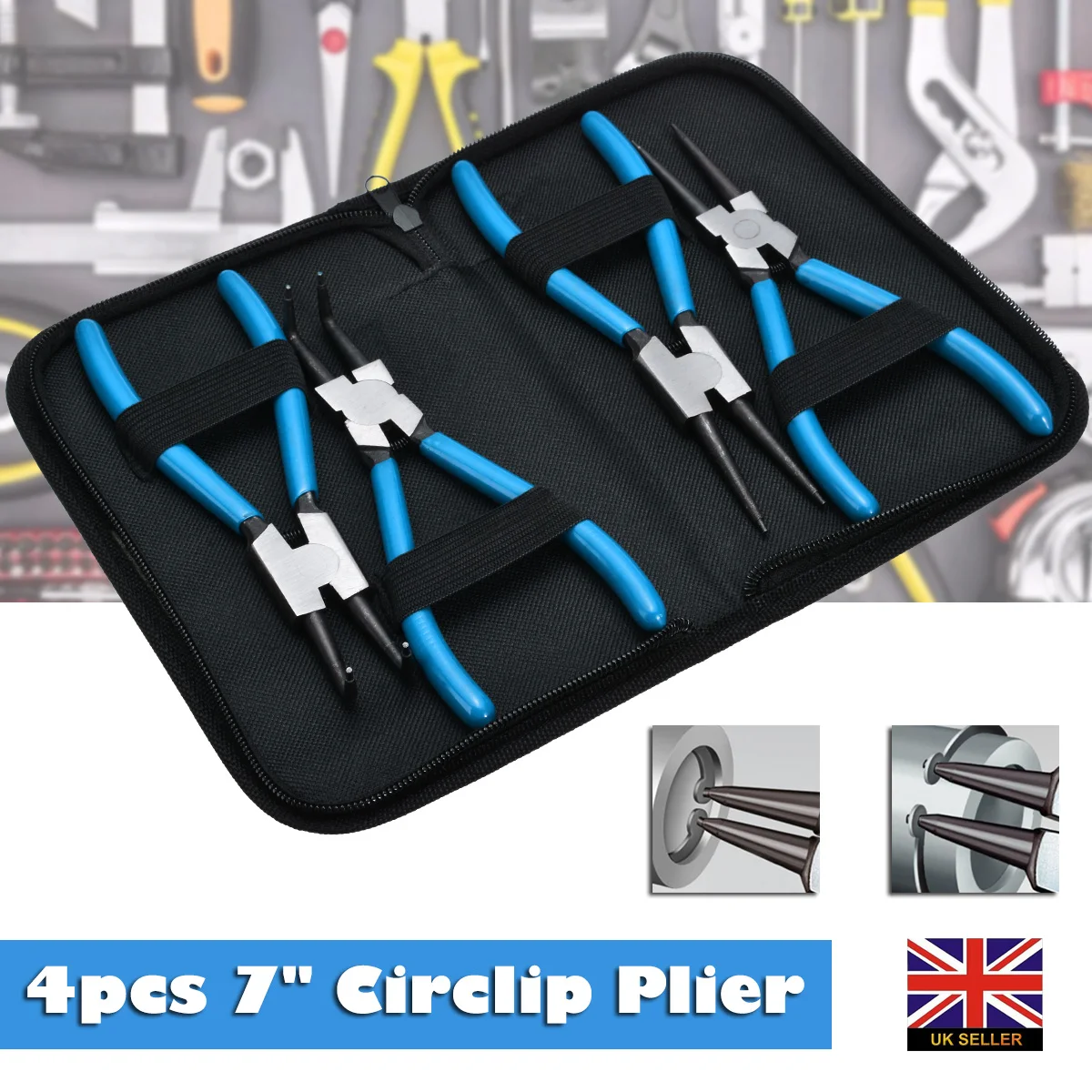 

4Pcs 7" Circlip Pliers Set Internal External Bent Nose Straight Tip Snap Ring Remover Circlip Plier Kit Handle Multi Crimp Tool