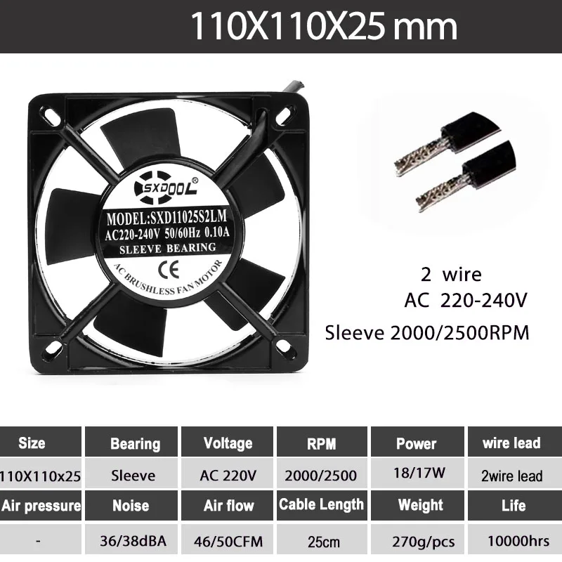 1Pcs Sxdool Fan Ac 220V 11 Centimetri 110 Millimetri 220 V/240 V Del Manicotto 50/60 Hz 110X110X25Mm Struttura In Metallo Indsutry Ventola Di Raffredd
