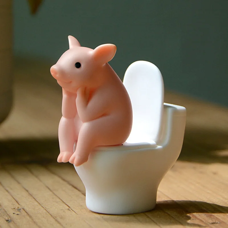 Ornament Crafts Miniature Figurines Miniature Ornament Anime Figure Toy Action Figure Toy Cute Pig Sitting on Toilet Animal Pig PVC Model Action Figure Decoration Mini Kawaii Toy for Kids Children's Gift Home Decor