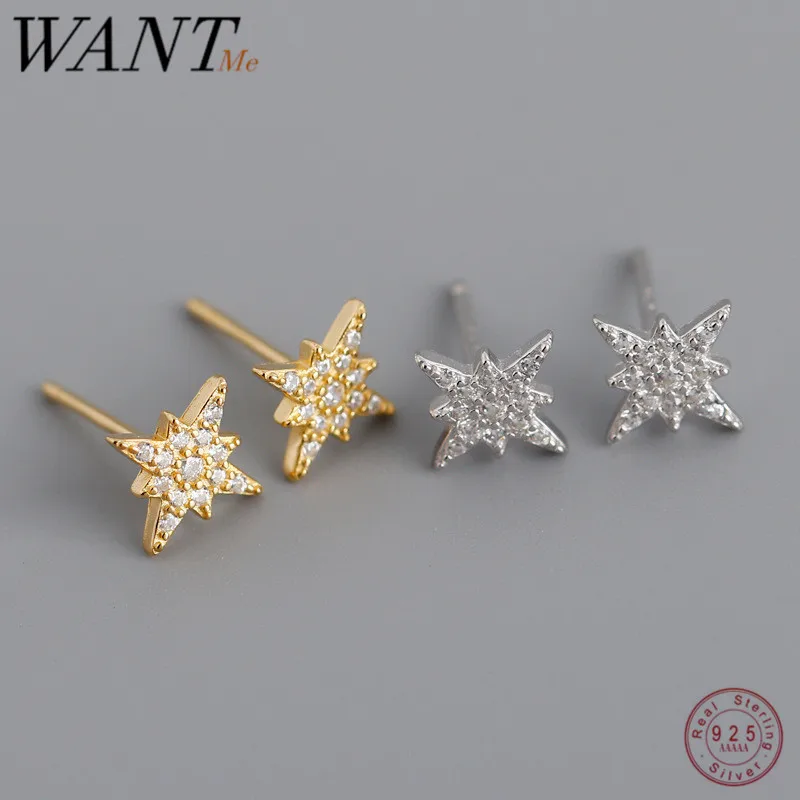 Женские серьги гвоздики WANTME из серебра 925 пробы с восьмиугольным блестящим
