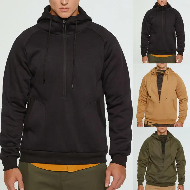 

Men's Half Zip Velvet Hoodies Flannel Sweatshirts Heavy Fleece Winter Warm Jacket Coat Pocket Male Hooded Sweatshirt Outwear