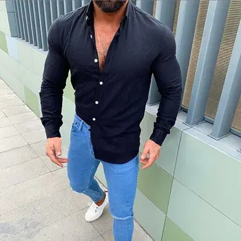 

Fashion Men Summer Autumn Streetwear Slim Fit V Neck Long Sleeve Muscle Shirts Casual Tops Blouse Plus Size M-3XL