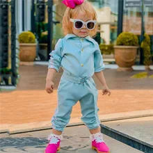 Комбинезон, одежда для малышей, одежда для девочек, длинный рукав; пуговицы поясом спортивный костюм комбинезон спортивный костюм; Новинка для девочек уличная осенняя одежда