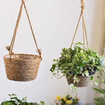 

Hand Made Wicker Rattan Flower Basket Green vine Pot Planter Hanging Vase Container Wall Plant Basket For Garden ee073