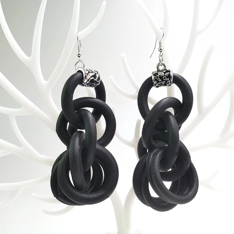 

YD&YDBZ 2019 New Women's Rubber Pendant Earrings Designer Handmade Geometric Round Long Earrings Retro Punk Wind Earrings Party