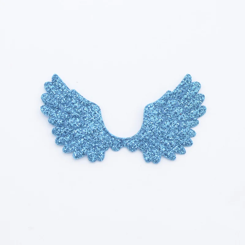 Blue 20 шт./лот, 65*36 мм, блестящие порошки, односторонняя аппликация в виде крыла ангела, крыло Купидона, крыло Феи для рукоделия, украшения в виде банта, H69 - Цвет: Blue