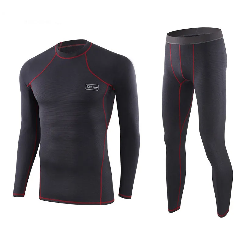 Outdoors sprots elastic function Long Johns fiber training suit mountaineering thermal underwear set - Цвет: black