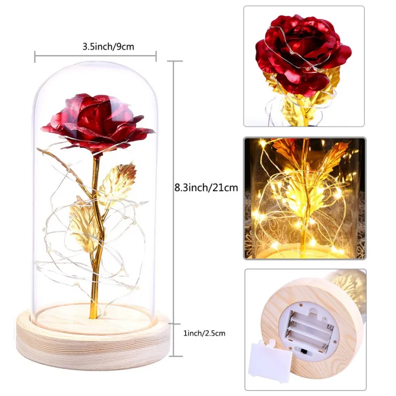Romantic Decorative LED Flashing Artificial Rose Flower Wedding Valentine\'s Day Gift for Lover Birthday Gift with battery