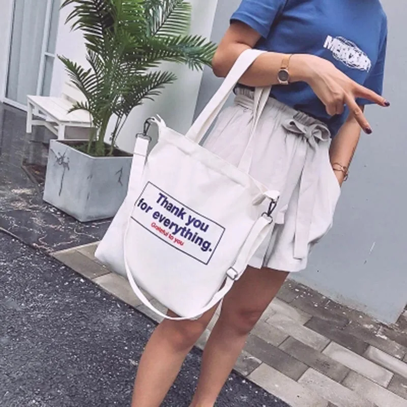 

2019 Hong Kong Style Shoulder Bag Korean-style Simple Versatile Canvas Bag Casual Shopping Simple Canvas Bag