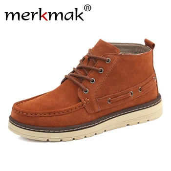 

Merkmak Brand 2018 Autumn Winter Men Boots Cow Suede Leather Shoes For Men Fashion Footwear Ankle Boots Casual High Mens Shoes