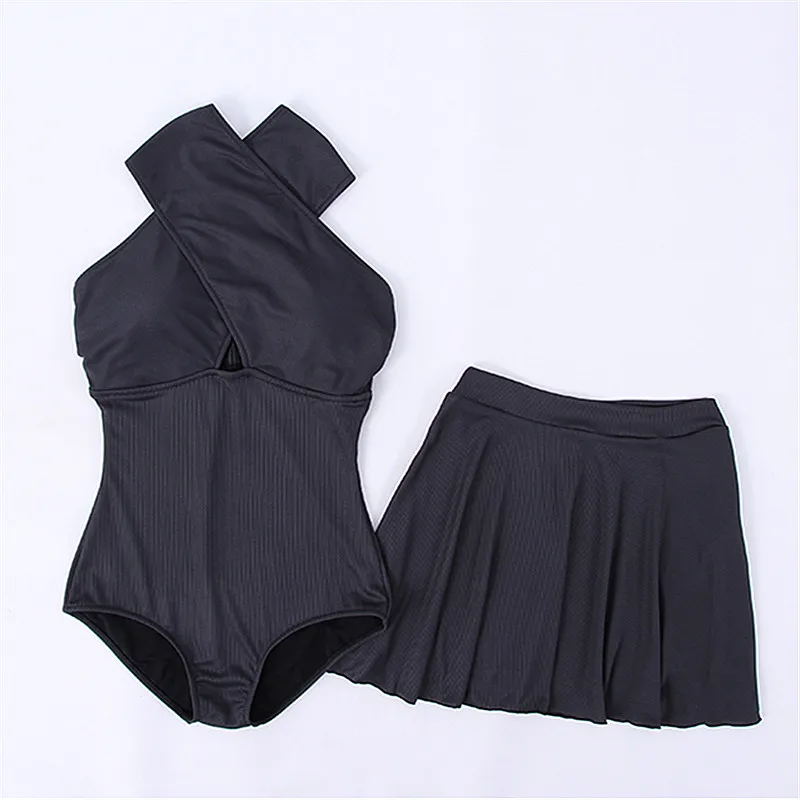 

2019 Two Piece Tankini Swimsuits Women Swimwear Backless Vintage Solid Swimsuit With Skirt Women Padded Bathing suit Bikini Sets