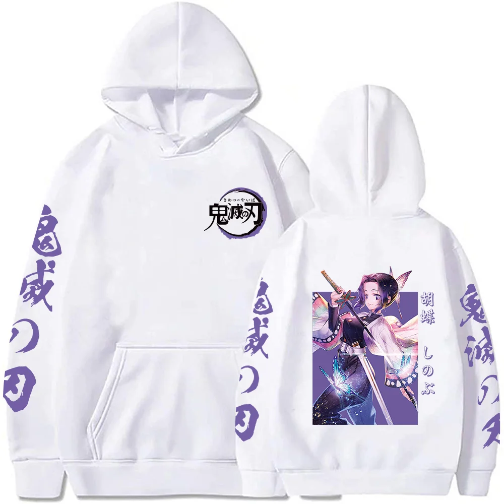 

Kochou Shinobu Anime Hoodies Cosplay Demon Slayer Men Women Sweatshirts Pullovers Casual Solid Streetwear Sweater Top 2021