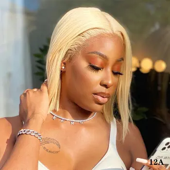 

12A 613 Honey Blonde Short Bob Wig Color Remy Brazilian T Lace Front Human Hair Wig 8-16 inches Ombre Closure Wig for Women