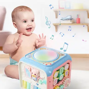 

Montessori Multifunction Musical Drum Activity Shape Blocks Sorter Early Educational Learning Toys For Baby Kids