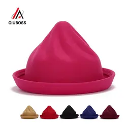QIUBOSS в форме мороженого шерсть фетровые шляпы федоры женские одноцветные остроконечные фонарь для головного убора осень зима Ролл Брим