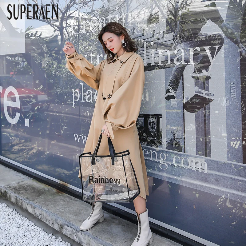 

SuperAen Windbreaker Female 2019 New Autumn Wild Casual Trench Coat for Women Solid Color Europe Women Clothing