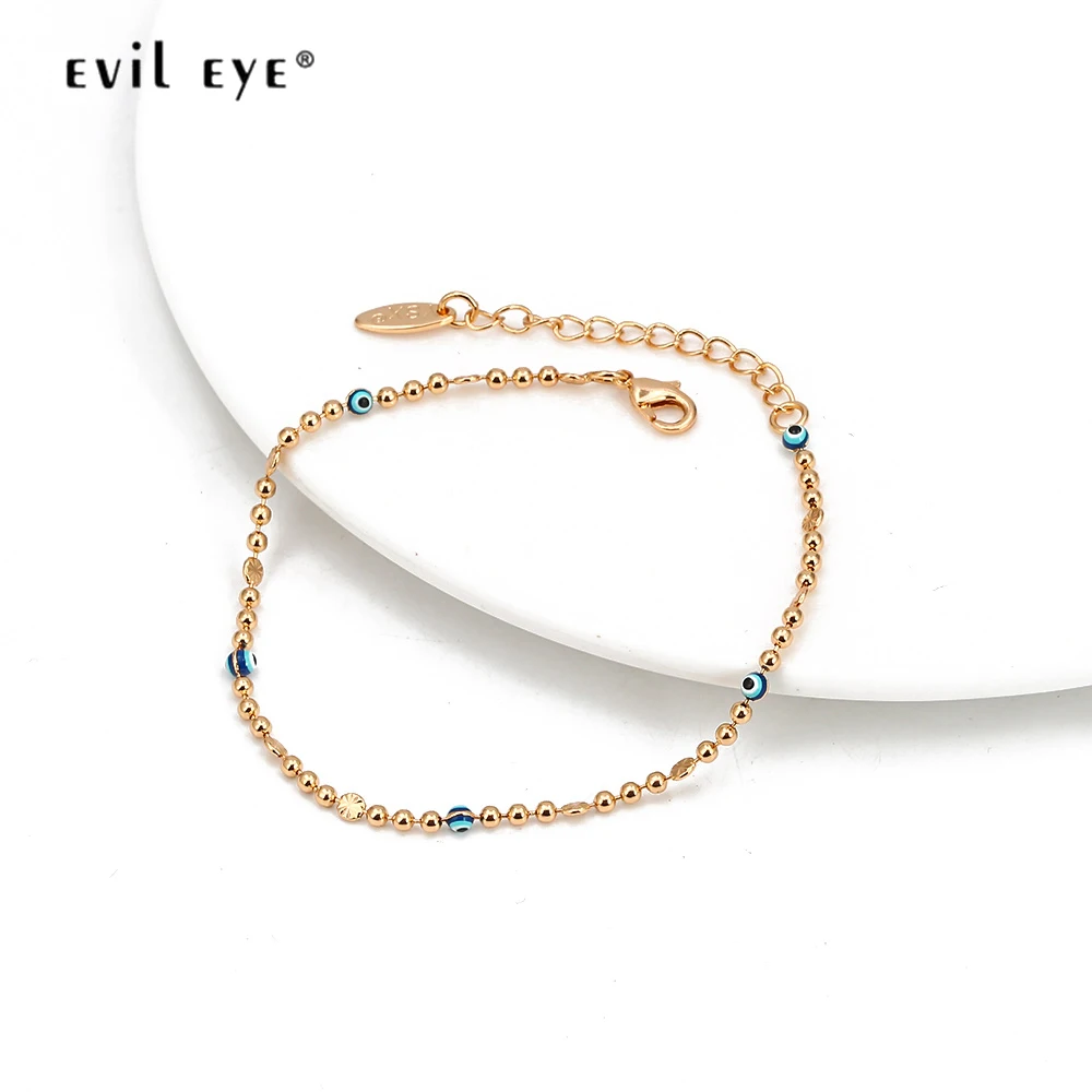 EVIL EYE Alloy Bead Blue Turkish Eye Anklet Gold Silver Color Foot Chain Ankle Bracelet Adjustable Jewelry for Women Girls BD319 EVIL EYE Alloy Bead Blue Turkish Eye Anklet Gold Silver Color Foot Chain Ankle Bracelet Adjustable Jewelry for Women Girls BD319
