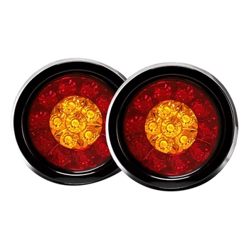 

2Pcs 4Inch Round Led Amber Red Taillights With Rubber Grommet 16 Led 12V Stop Brake Running Reverse Backup Light For Truck