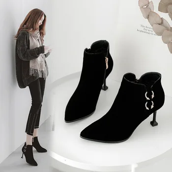 

Autumn Ankle Boots For Female 2020 Fashion Women Shoes High Heels Pointed Short Boots Warm Winter Women's Boots Factory In Stock