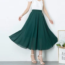 Летняя модная юбка Женская Корейская Высокая талия плиссированная длинная Макси юбка Женская Красная Зеленая шифоновая пляжная Солнцезащитная юбка женская