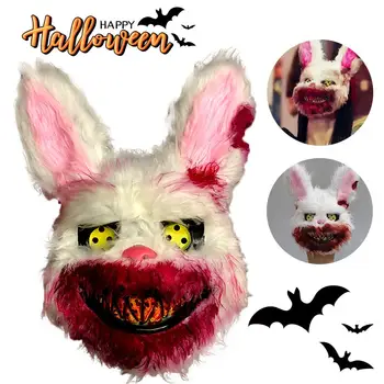 

2020 Plush Bunny Mask Scary Masks Durable Realistic Bloody Simulation Rabbit Headgear Performance Prop For Halloween Masquerades