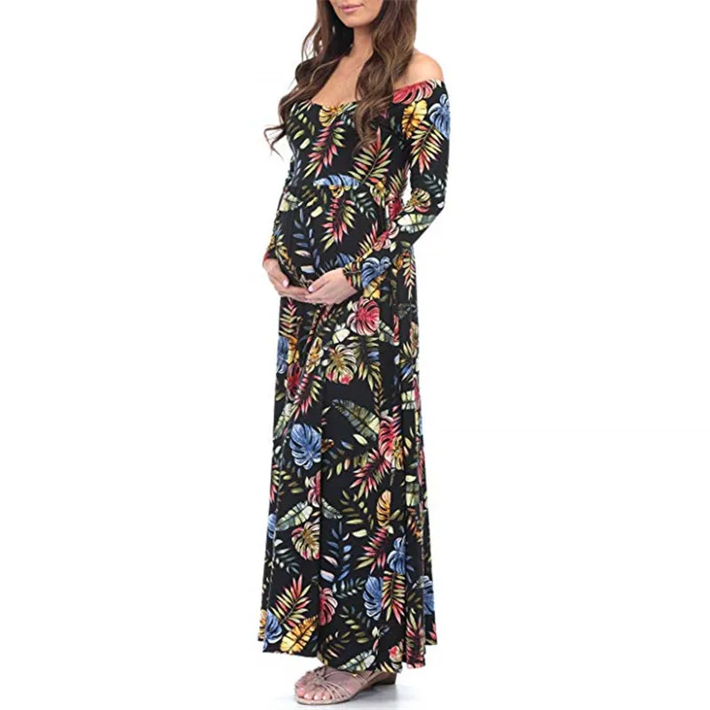 Fashion Maternity Shoot Dress Floral Print Maternity Gown Photo Prop Long Pregnancy Dress Photography Clothes For Pregnant Women (18)