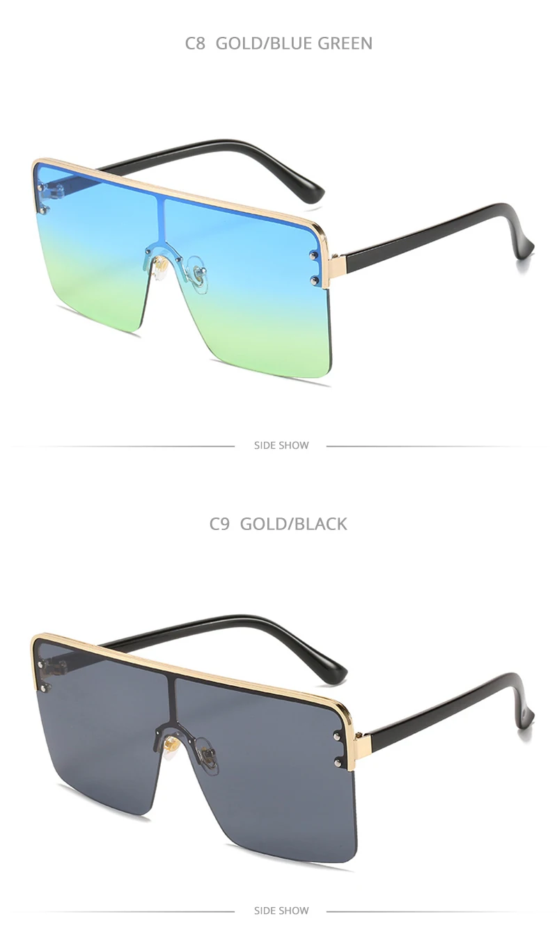 Mode Übergroßen Quadratischen Sonnenbrille Frauen Vintage Flache Top Sonnenbrille Weibliche Luxus Regenbogen Farbe Damen Sommer Urlaub Shades – Detail 14