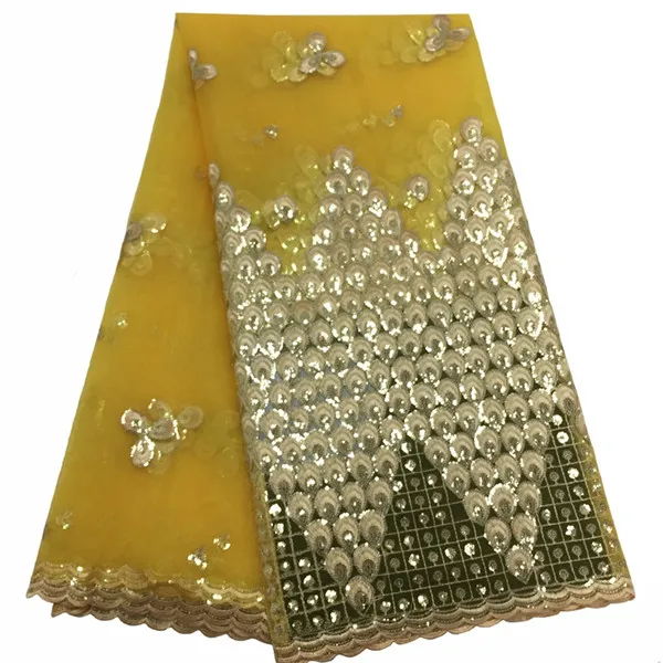 Новое поступление, африканская желтая кружевная ткань, высокое качество, нигерийский тюль, кружевная ткань с полными блестками для женских вечерних платьев - Цвет: yellow