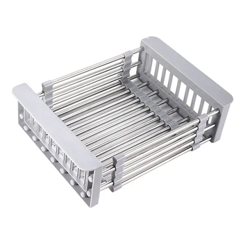 

Stainless Steel Dish Drying Rack Insert Drainer Functional Holder Over Sink Adjustable Telescopic Tray Kitchen Storage Organizer